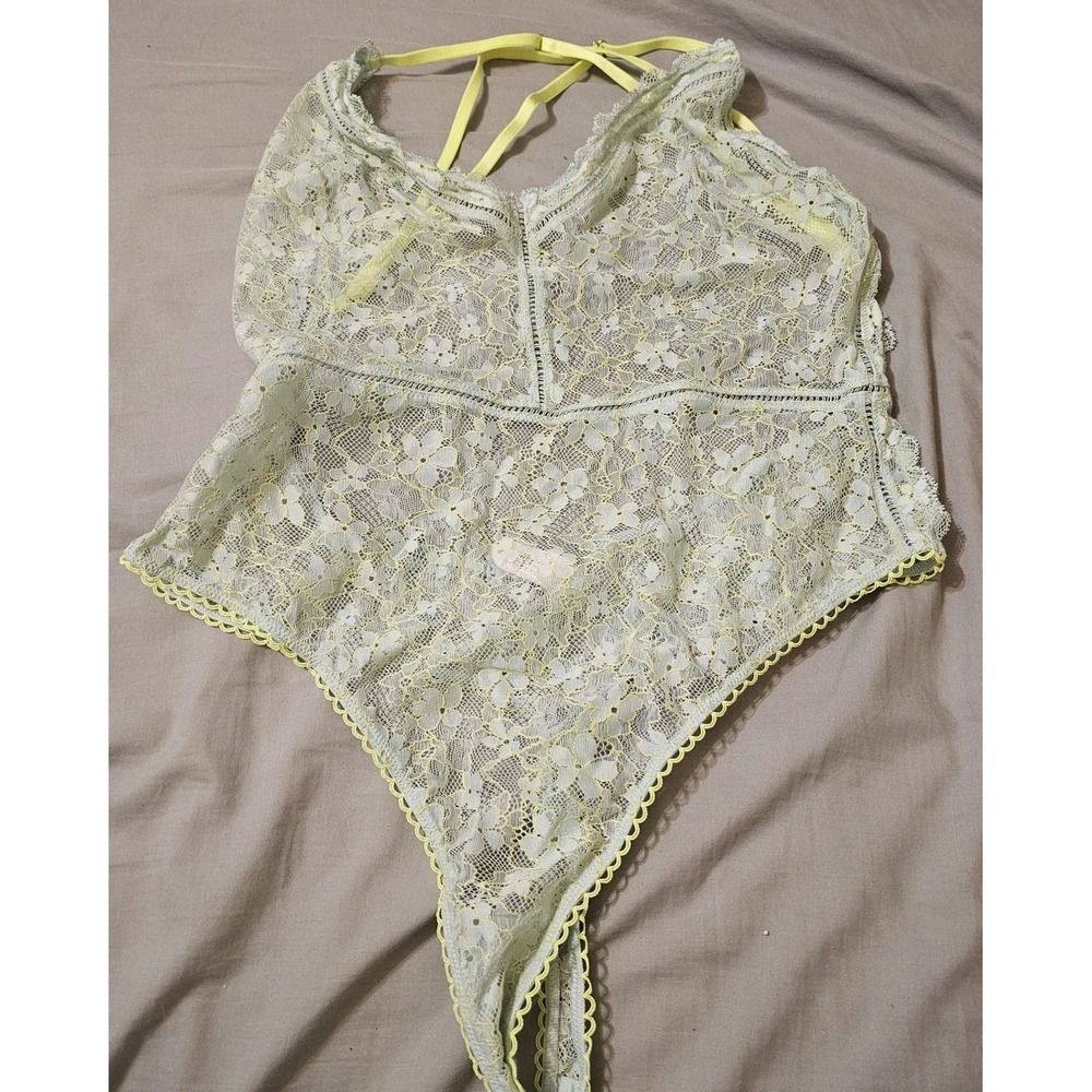 Victoria's Secret Sheer Lace Open Back Ice Blue Thong Teddy Bodysuit XL